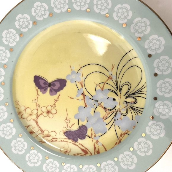 Anthropologie Lot of 4 Side Salad Plates Purple Butterfly Gold Rim Floral Spring - Picture 2 of 6